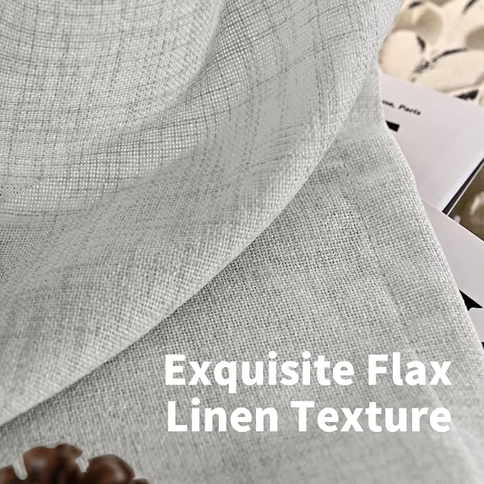YoungsTex Light Grey Linen Curtains 48 Inch Length, Short Light Filtering Drapes Semi Sheer with Bronze Grommet Lightweight for Bedroom Living Room Windows, 42 x 48 Inch, 2 Panels