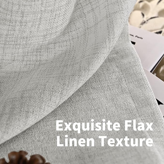 YoungsTex Light Grey Linen Curtains 63 Inches Long Bronze Grommet Light Filtering Window Drapes for Living Room Bedroom Office Lightweight, 60 x 63 Inch, 2 Panels