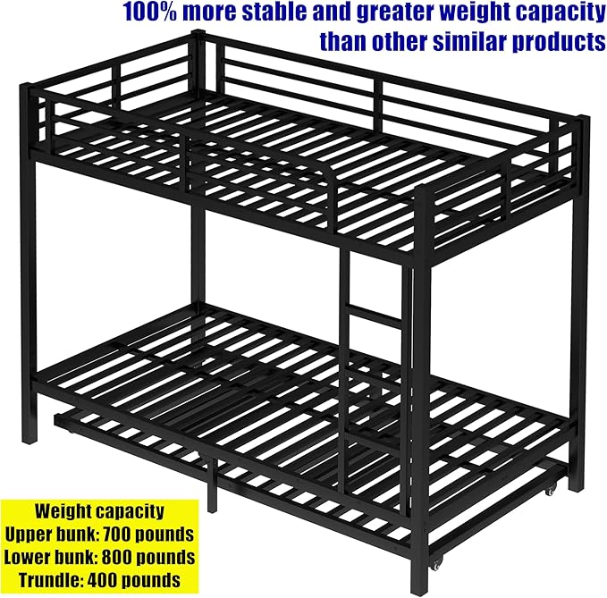 SIGONE Stronger & Safer Heavy Duty Twin XL Over Twin XL Bunk Bed with Twin Trundle for Adults Teens, Thickened More Stable Metal Bunkbed Frame (Greater Weight Capacity)
