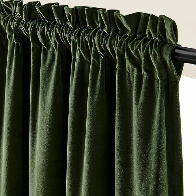 Lazzzy Velvet Blackout Curtains Thermal Insulated Room Window Drapes Super Soft Luxury Curtains for Living Room Bedroom Rod Pocket 2 Panels, Moss, 52" W x 96" L