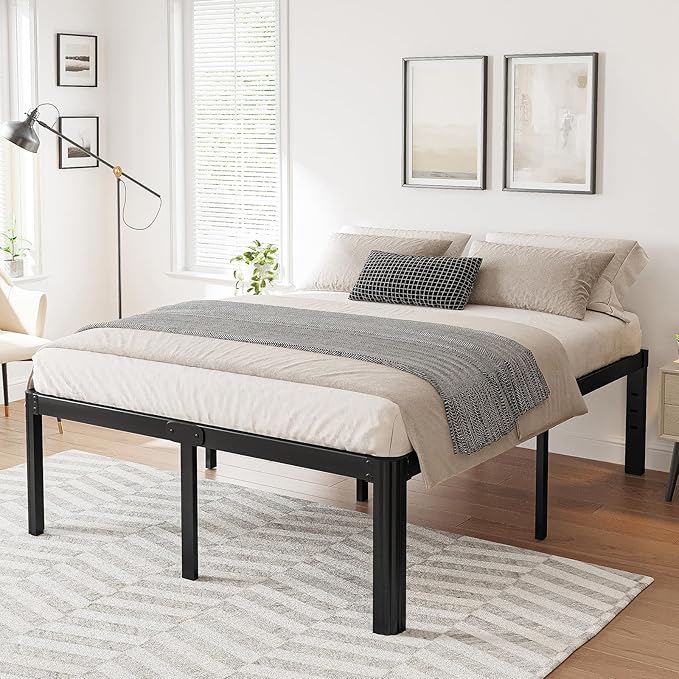 Hunlostten 16" High King Bed Frame No Box Spring Needed, Heavy Duty King Platform Bed Frame with Round Corners, Easy Assembly, Noise Free, Black