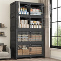 640 QT Extra Large Stackable Storage Bins with Lid, 160 Gal Collapsible Storage Box with Wheels, Folding Closet Organizers and Storage Cabinet with Doors for Home, Kitchen, Office, 4Pack Black