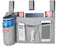 Linen Bedside Caddy, Bedside Storage Organizer for Hospital Beds, College Dorm Rooms or Baby Bed (5 Pockets-Grey)