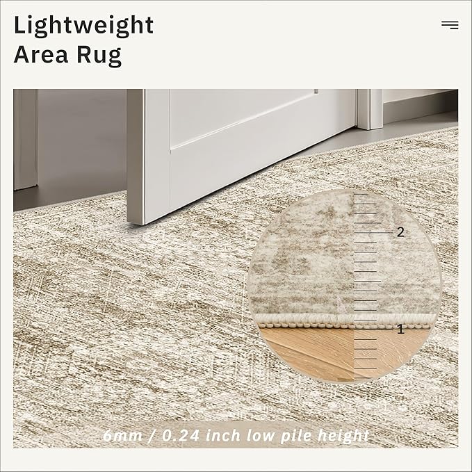5x5 Brown Round Rug 5ft Living Room Circle Rug Vintage Round Area Rug Non Slip Indoor Carpet for Entryway Dining Room Bedroom