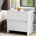 Fluted Nightstand, 23" Wide Bedside Table with 2 Storage Drawers, Modern Night Stand for Bedroom, White