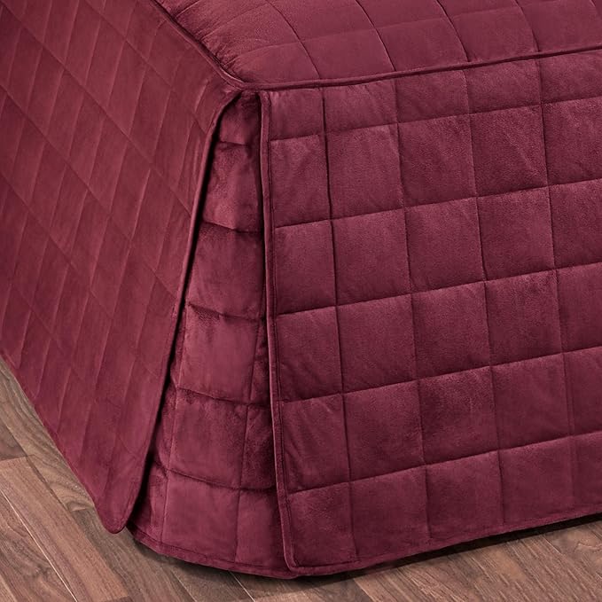 Camden Luxury Bedding | Neutral Claret Color | Fitted Hollywood Daybed Bedding | Faux Suede Box Quilted Design | 5 Piece Set Includes Extra Long Hollywood Cover, 2 Bolster Shams, and 2 Bolster Pillows