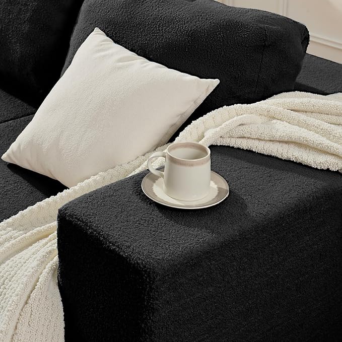 106" Modular Sectional Couch Left/Right Facing Convertible, L-Shape Modern Teddy Sofa, Deep Seat Upholstered Foam Couch for Living Room Bedroom, No Assembly Required (Black, Teddy Boucle)