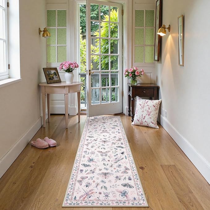 Lahome Insect Washable Runner Rug, 2x6 Kitchen Runners for Hallways 6 Feet Non Slip, Soft Laundry Room Rug Ultra-Thin Long Carpet for Bathroom Bedroom Entryway, Pink