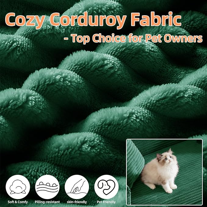 Convertible Futon Sofa Bed, Fold Out Floor Sofa Couch with Sleeper Sofa,Folding Boneless Couches with Deep Seat,Cloud Corduroy Foldable Mattress Couch for Living Room (Green)