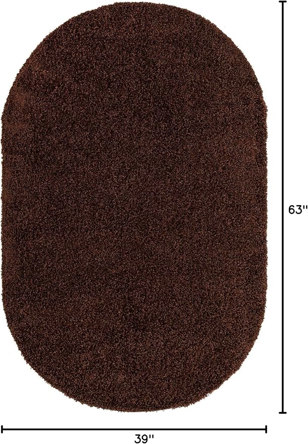 Unique Loom Solid Shag Collection Area Rug (3' 3" x 5' 3" Oval, Chocolate Brown)