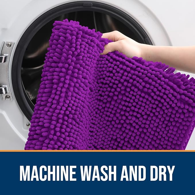 OLANLY Dog Door Mat for Muddy Paws 48x30, Absorbs Moisture and Dirt, Absorbent Non-Slip Washable Doormat, Quick Dry Chenille Mud Mat for Dogs, Entry Indoor Entryway Carpet for Inside Floor, Purple