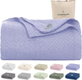 Cloud Scape Linen 100% Cotton Blanket Twin 68x92 Lavender Blue - Cozy Herringbone Weave, Fits Up to Twin XL Size Beds, Breathable Softness, All-Season Warmth, Winter Blanket, Bedding Gift Choice