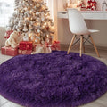 Round Purple Rug for Bedroom, 4 ft Circle Area Rugs for Living Room, Soft Fluffy Shag Carpet for Teen Girls Boys Nursery Room Dorm Home Decor Aesthetic