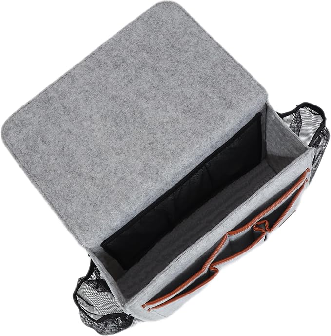Bedside Caddy, Large Size Bedside Storage Organizer Bedside Organizer Caddy for Magazine Remotes Phone (13.4'' x 18.1'' Plus Size, Light Grey)