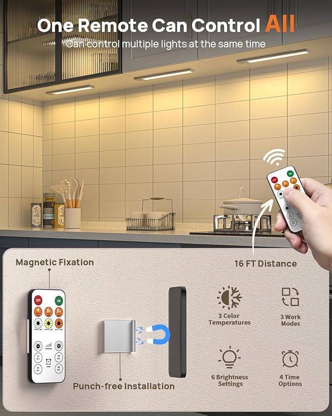 Under Cabinet Lights, 160 LED Motion Sensor Light Indoor,4000mAh USB Rechargeable Closet Light with Remote Control,3 Color Temps Wireless Under Counter Lights for Bedroom,Kitchen,Stair,Pantry