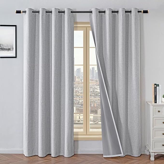 100% Blackout Curtains 108 Inches Long 2 Panels Set, Black Out Curtains for Living Room, Off-White Thermal Insulated Grommet Drapes Bedroom Luxury Decor Privacy(52W × 108L inch, Off-White)