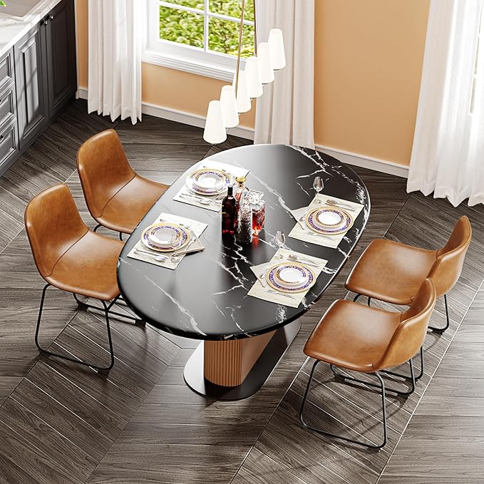 Dining Chairs Set of 8, 18 Inch Modern Armless Dining Chair with Back, Faux Leather Kitchen Dining Room Chair with Metal Legs for Home, Bistro Coffee Shops (Brown)