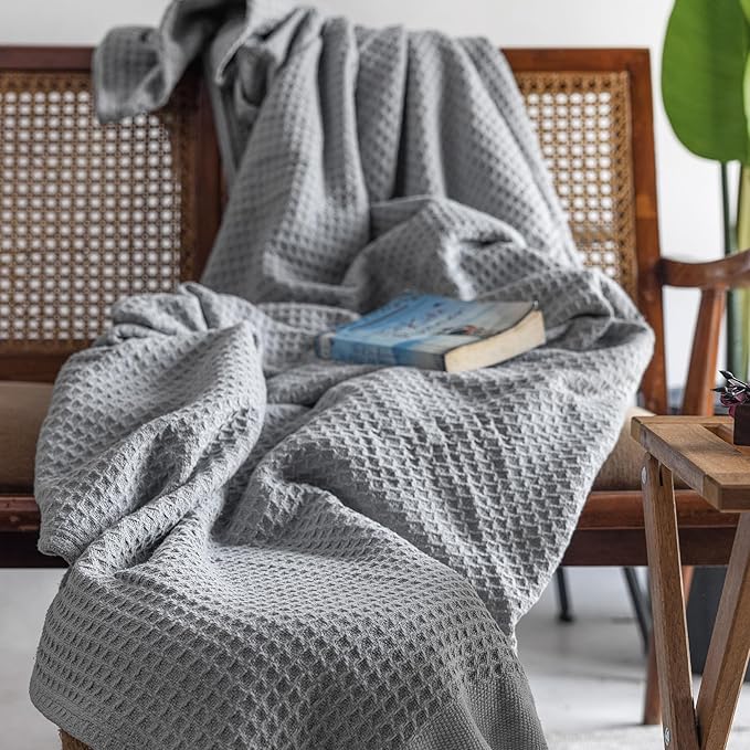 Salt Earth 100% Cotton Throw Blanket, King, 106"X92" Waffle Throws for Home, Bedrooms, Outdoor & Office Couch, Modern Room Decor Blankets, Lightweight, All Season Western Blanket (Scottish Grey)