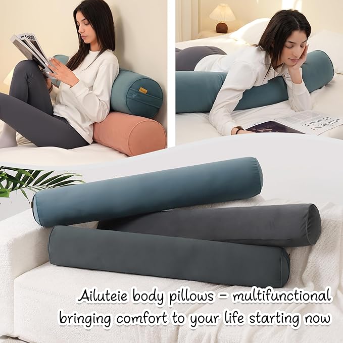 Long Round Body Pillow for Adults – Bolster Pillow for Bed, Cervical Roll Pillow, Firm Support for Sleeping,47.24 x 7.87 Inches,Slate Blue