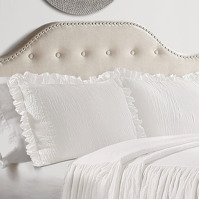 Lush Decor Ruffle Skirt Bedspread Set - 3-Piece Luxurious Farmhouse Bedding - Elegant Ruffle Detail - Timeless Style - Soft Lightweight Sheets - King, White