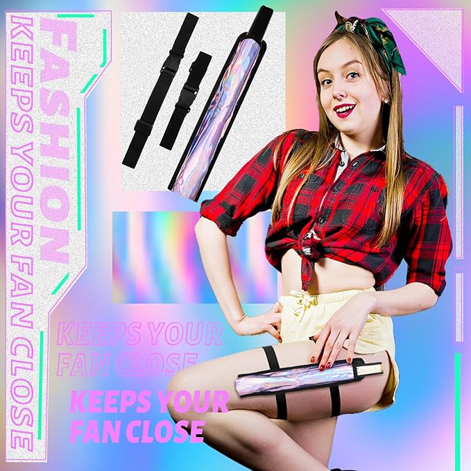 Summer Rave Fan Thigh Holster Rave Fan Holder Folding Hand Pouch Foldable Sleeves with Waist Belt for Thigh Party
