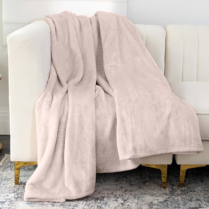 Nicole Miller Oversized Plush Fleece Throw Blanket – Ultra Soft, Lightweight & Cozy – 60" x 70" Warm Flannel Blanket for Couch, Bed & Travel – Machine Washable (Pumice-Tan)