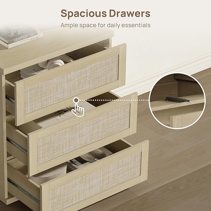 SICOTAS Dresser for Bedroom - 75" Wide 9 Drawer Dresser Rattan Dressers & Chests of Drawers Boho Drawers for Bedroom Bedside Table Clothes Long Closet Storage for Closet Hallway Entryway