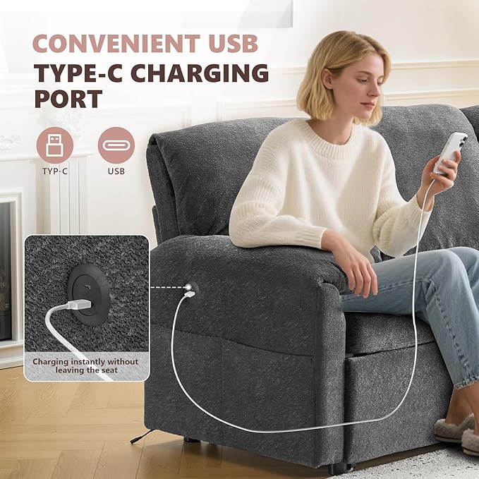 VINGLI Convertible Sofa Bed Couches for Living Room, Sleeper Sofa with Pull Out Couch Bed, Cloud-Like Plush Fleece L-Shape Sectional Couch with Storage Chaise, USB Charging, Side Pockets (Black)