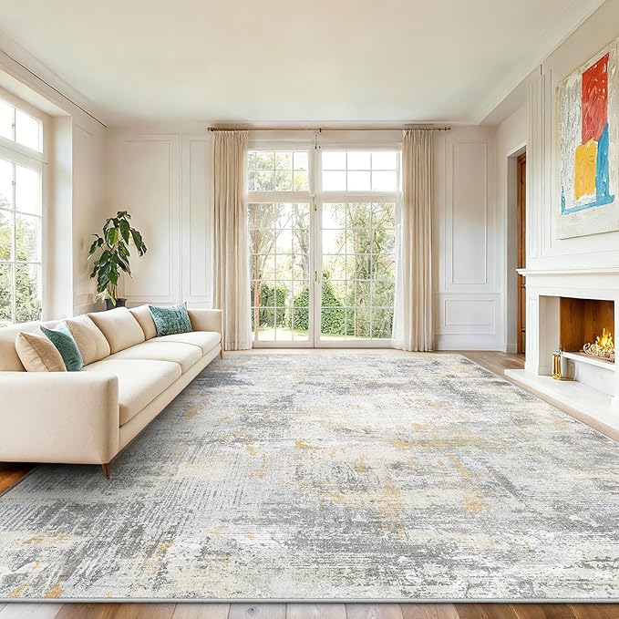 8x10 Area Rugs for Living Room, Modern Abstract Washable Rug with Non-Slip Backing & Low Pile, Large Washable Rug with Abstract Pattern for Bedroom, Dinning Room, Home Office,Beige