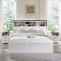 ACCOHOHO King Bed Frame Farmhouse with 52" Storage Bookcase Headboard, 4 Drawers Wooden Bed Frame, LED Light, Charging Station - White