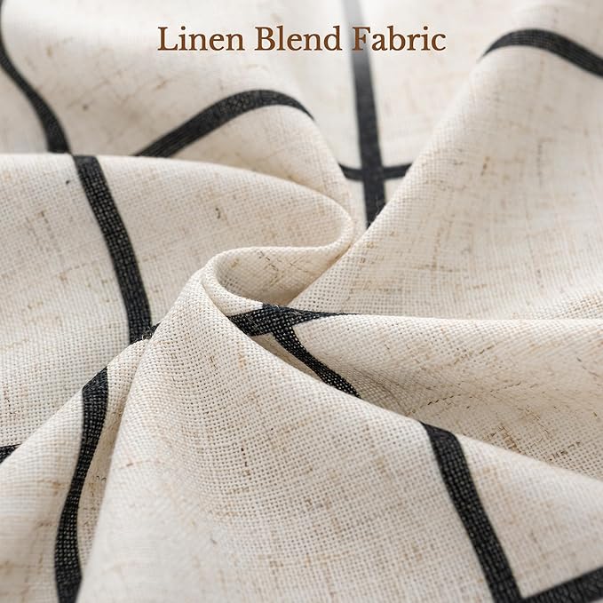 Plaid Pinch Pleated Curtains - Modern Luxury Linen Buffalo Blackout Drapes, Thermal Insulated Double Layer Window Panels for Living Room Bedroom, 120 Inches Long Black 2 Panels Set