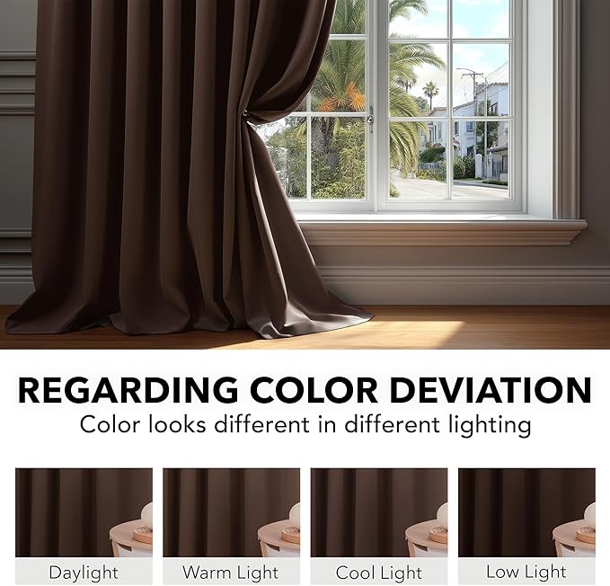 Deconovo Blackout Curtains for Kitchen Window, Back Tab and Rod Pocket Curtains, Set of 2 Panels, Room Darkening Curtains (52W x 45L Inch, Chocolate)