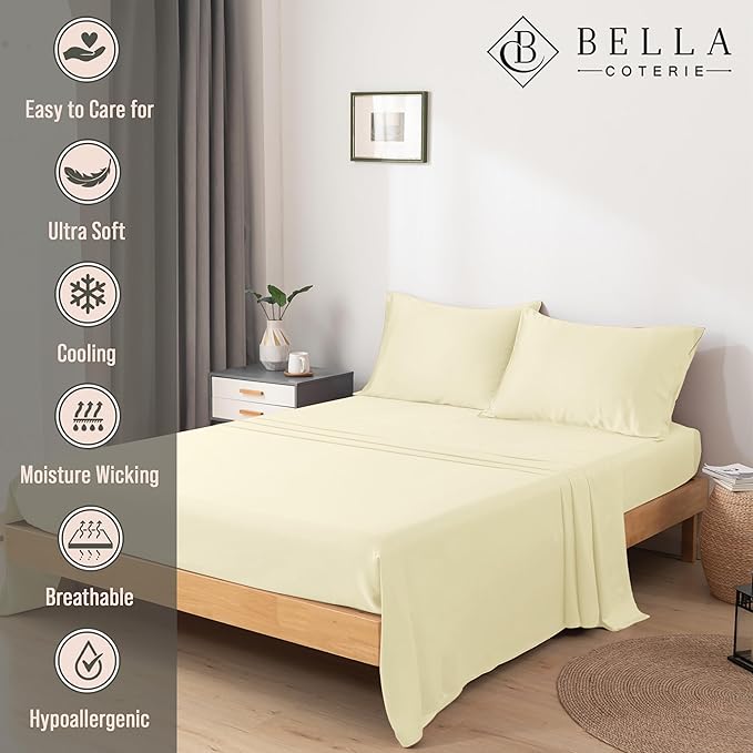 Bella Coterie Luxury Bamboo Viscose 34” Split Top King Size Sheet Set | 1 Fitted Sheet for Sleep Number & Adjustable Beds | 100% Organically Grown | Cooling & Soft | 18” Deep Pocket [Lemonade]