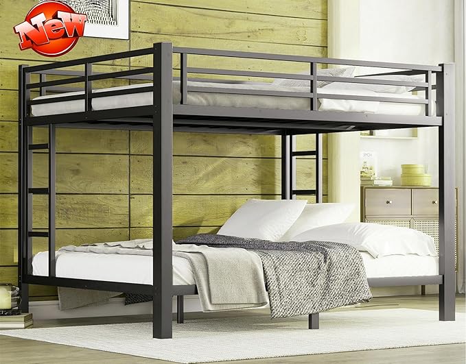 SIGONE Stronger & Safer Heavy Duty Queen Over Queen Size Bunk Bed for Adults Teens, Thickened More Stable Metal Bunkbed Frame (Greater Weight Capacity) (Queen Over Queen-A)
