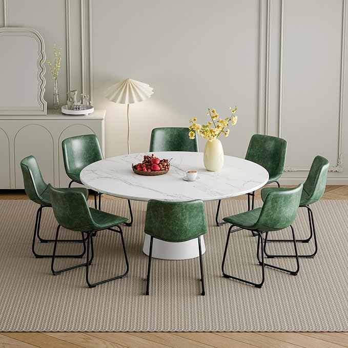 Dining Chairs Set of 2, 18 Inch Modern Armless Dining Chair with Back, Faux Leather Kitchen Dining Room Chair with Metal Legs for Home, Bistro Coffee Shops (Green)