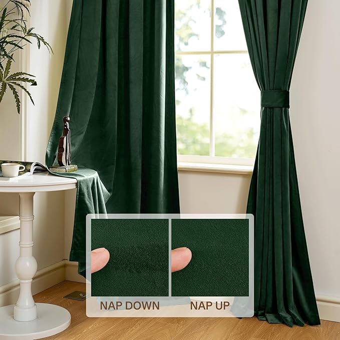 StangH Christmas Dark Green Velvet Curtains - Rod Pocket Short Kitchen Window Curtains 63-inch Length Room Darkening Green Blackout Drapes for Bedroom, W52 x L63, 2 Panels