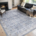 MontVoo-Vintage Area Rug 5X7 Blue Rugs for Living Room-Soft Distressed Printed Rugs for Bedroom-Non Slip Carpet-Machine Washable Rug for Dining Room Living Room Bedside Office