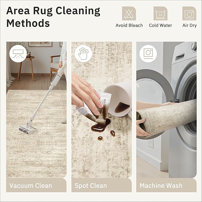Runner Rug 2'6" x 14' Washable Non-Slip Runner Rugs for Kitchen Bathroom Laundry Room Vintage Ultra Thin Runners for Hallway Entryway Beige