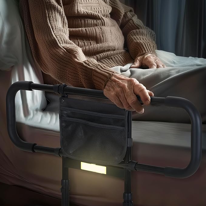Bed Rails for Elderly Adults Safety, Elderly Assistance Products, Bed Rails for Seniors with Non-Slip Handles, Motion Sensor Light Fits King, Queen, Full, Twin (Compatible with Bed Frames 13.2"-19.7")