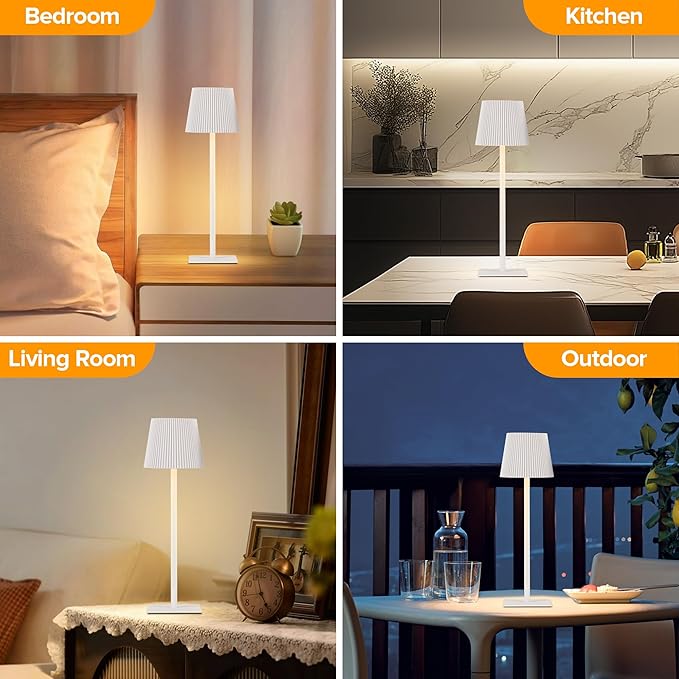 LUTEC 4 Pack Cordless Table Lamp,6000mAh Rechargeable Battery Operated Desk Lamp,Two Adjustable Heights,Waterproof, Touch Control & 3 Color Stepless Dimming for Restaurant/Bedroom/Bars/Outdoor (White)