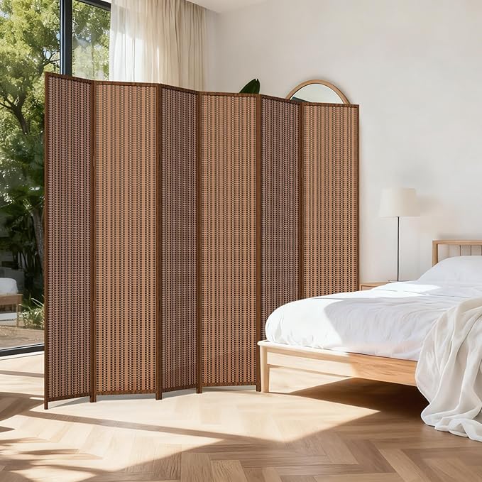 6 Panel Room Divider and Extra Wide Folding Privacy Screen, 94.5" W x 67" H, Bamboo Room Divider for Room Separation.