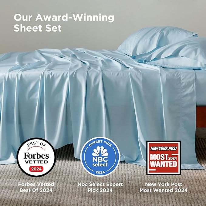 Bedsure King Size Sheets Set, Cooling Sheets for Hot Sleepers, Rayon Derived from Bamboo, Breathable & Soft, Deep Pocket Up to 16 Inches, Hotel Luxury Silky Bedding, Aqua