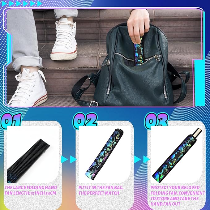 Summer Rave Fan Thigh Holster Rave Fan Holder Folding Hand Pouch Foldable Sleeves with Waist Belt for Thigh Party