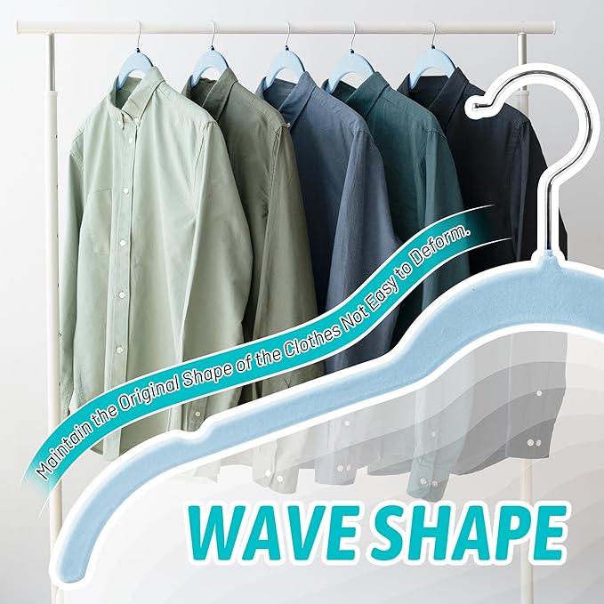 Velvet Hangers 50 Pack – Slim Non-Slip Flocked Clothes Hangers with Notches, Space-Saving Durable Hangers for Dresses, Coats, Blouses(Blue)