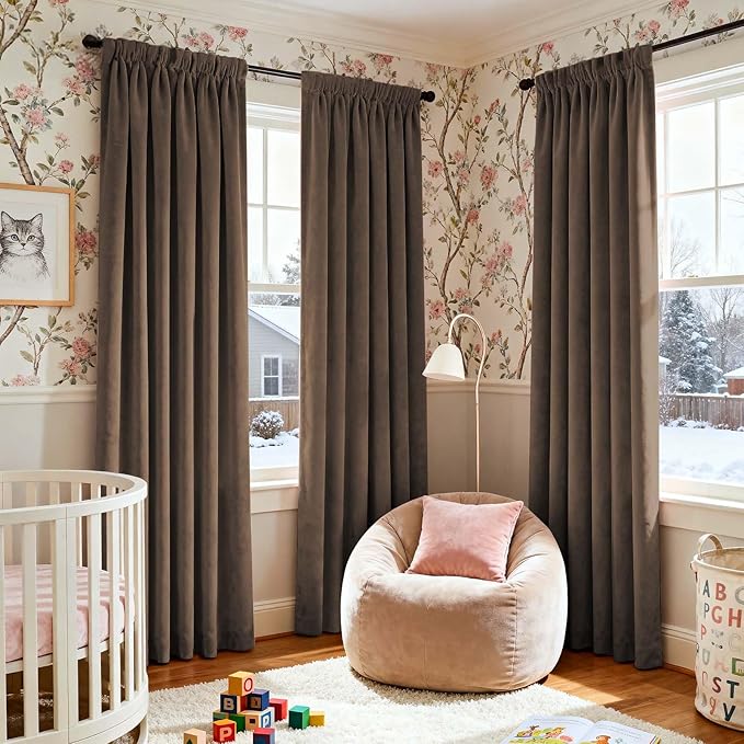 Lazzzy Dark Brown 84 Inch Long (52 x 84 Inch) Blackout Velvet Curtains Thermal Insulated Blackout Curtain Drapes Luxury Back Tab Window Treatments for Bedroom Living Room 2 Panels, Truffle