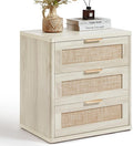 LEYAOYAO Rattan Night Stand with Drawers, 23" Large 3 Drawer Boho Nightstand, Grey White Bedside Table Storage Cabinet, Bed Side End Tables Dresser for Bedroom, Living Room, Hallway, Closet