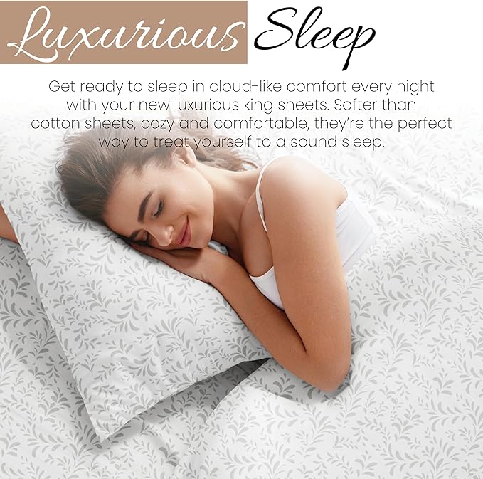 Linen Market 4 Piece King Size Sheets (Gray Vines) - Sleep Better Than Ever with These Ultra-Soft & Cooling King Sheets for Your King Size Bed - Deep Pocket Fits 16" Mattress