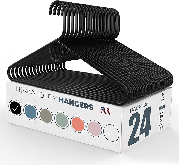 Neaties Heavy Duty Clothes Hangers 20 Pack (24 Count) – Made in The USA – 8lb Capacity Plastic Hangers for Adult Clothing – Durable for Pants, Coats, Jackets, or Jeans – Black