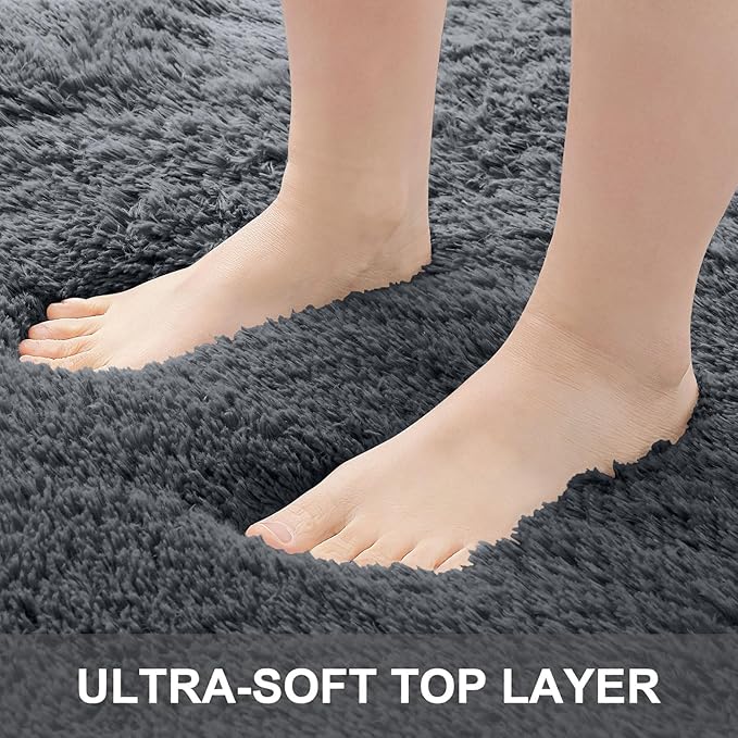 OLANLY 8x10 Machine Washable Large Area Rugs for Living Room, Bedroom, Soft Fluffy Shaggy Bedside Rug, Indoor Floor Carpet for Kids Girls and Boys, Dorms, Nursery, Home Decor Aesthetic, Grey