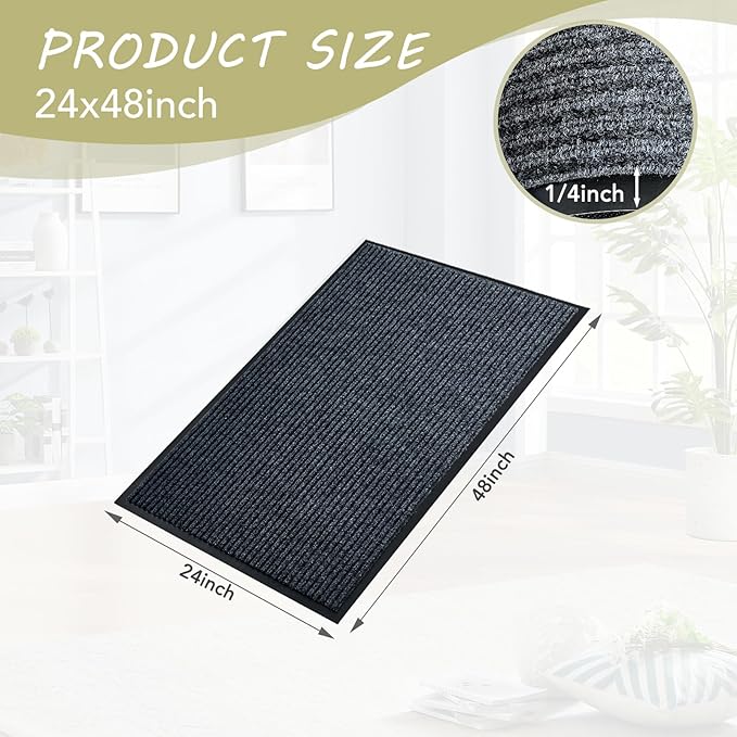 Front Door Mat,2'x4'Indoor Outdoor Door Mat,Heavy Duty Durable Welcome,Commercial Floor Mats Inside Outside Entrance, Waterproof All-Season, All-Weather Non Slip Backing Doormat for Entryway,Black